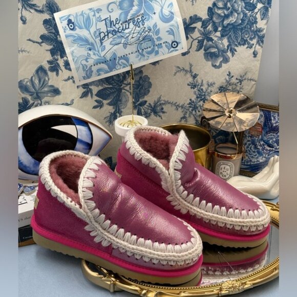 🆕 MOU 🧿 NWOT WOB Metallic & Glitter Pink Eskimo Ankle Boot, Sz EU 38 - Picture 5 of 12